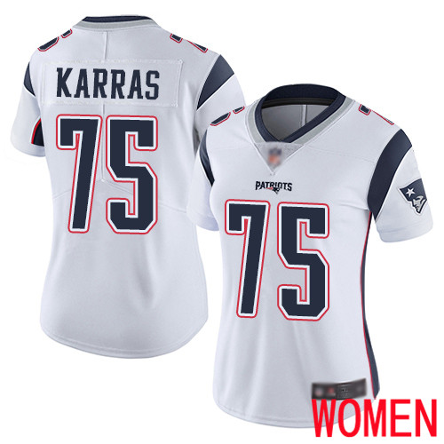 New England Patriots Football #75 Vapor Untouchable Limited White Women Ted Karras Road NFL Jersey